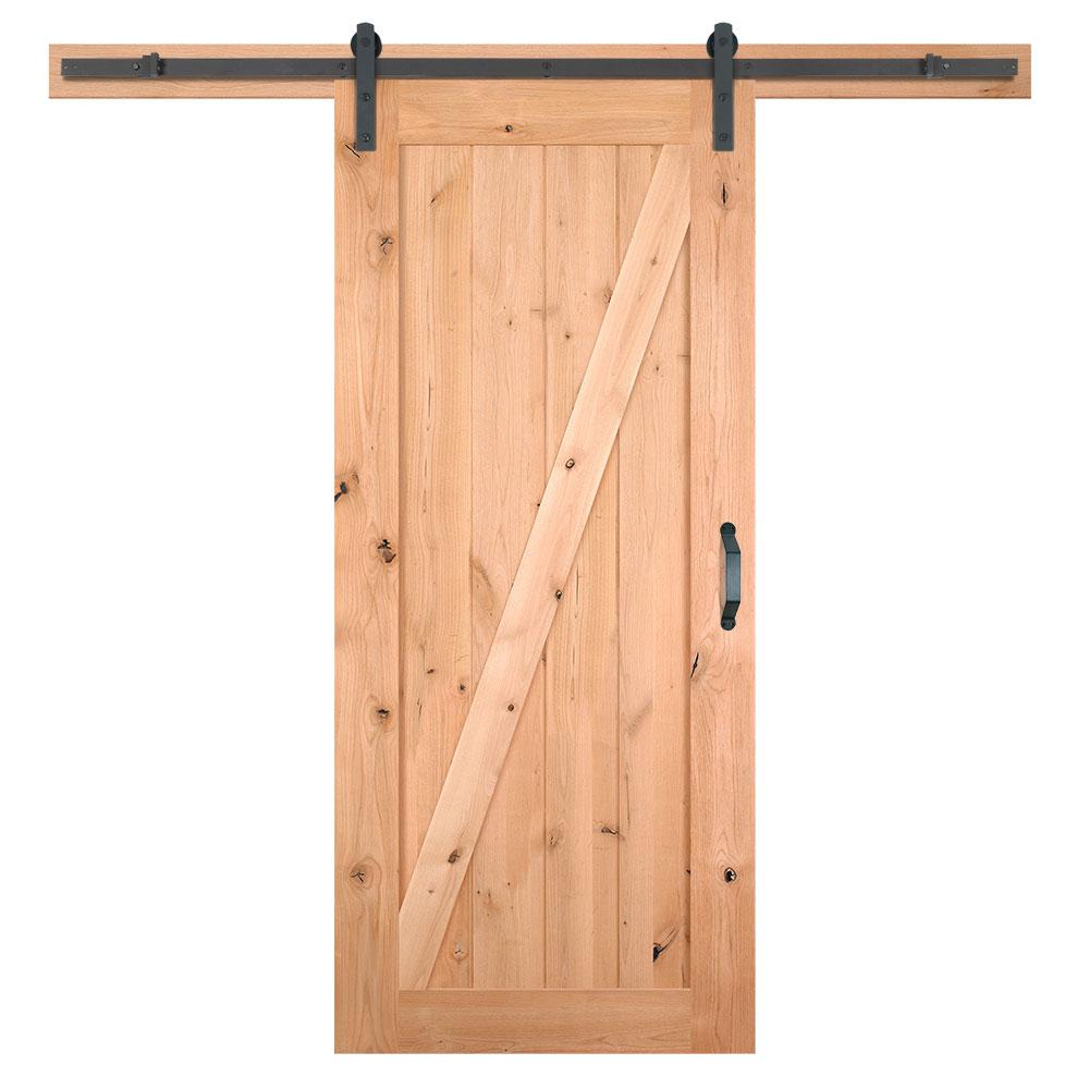 Masonite 36 In X 84 In Z Bar Knotty Alder Wood Interior Sliding Barn Door Slab With Hardware Kit