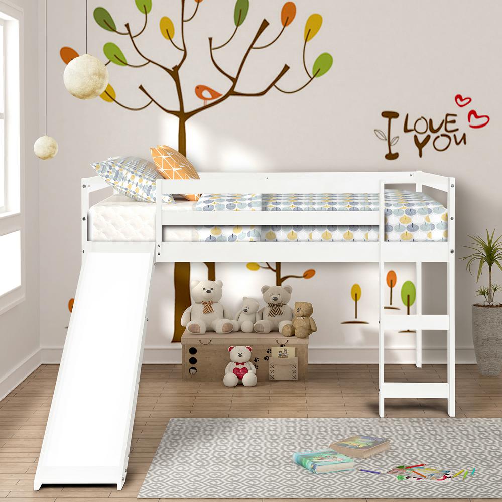 Harper &amp; Bright Designs White Wood Twin Loft Bed with a ...