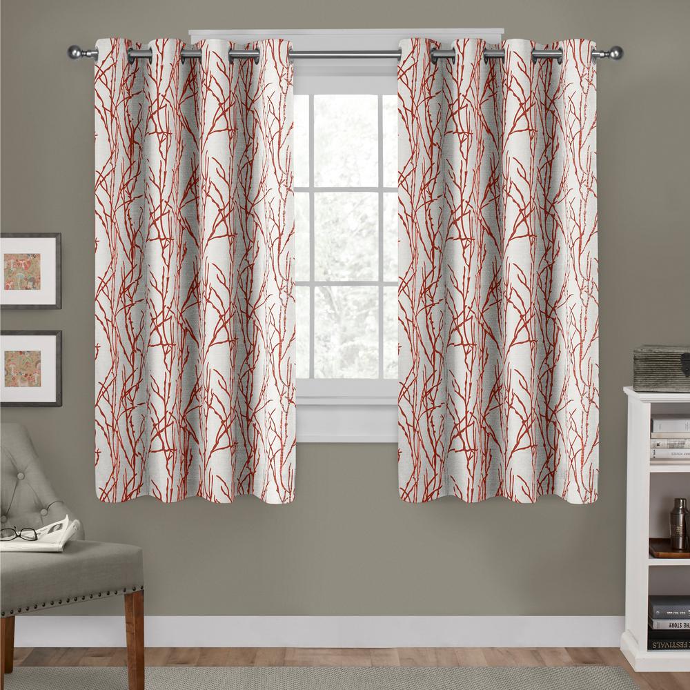 Mecca Orange Floral Linen Grommet Room Darkening Curtain - 54 in. W x ...