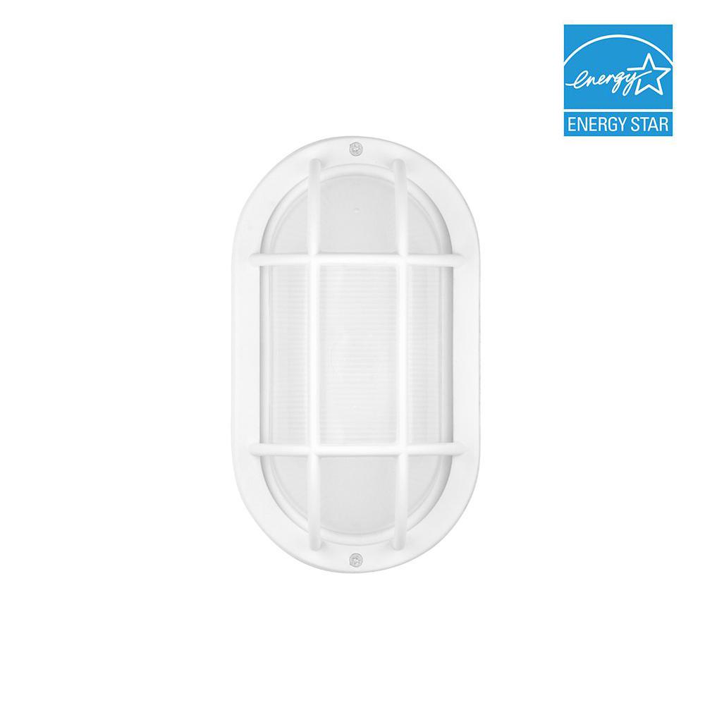 Bulkhead Lights Outdoor Wall Mounted Lighting The Home Depot White Outdoor Integrated Led Bulkhead Wall Light