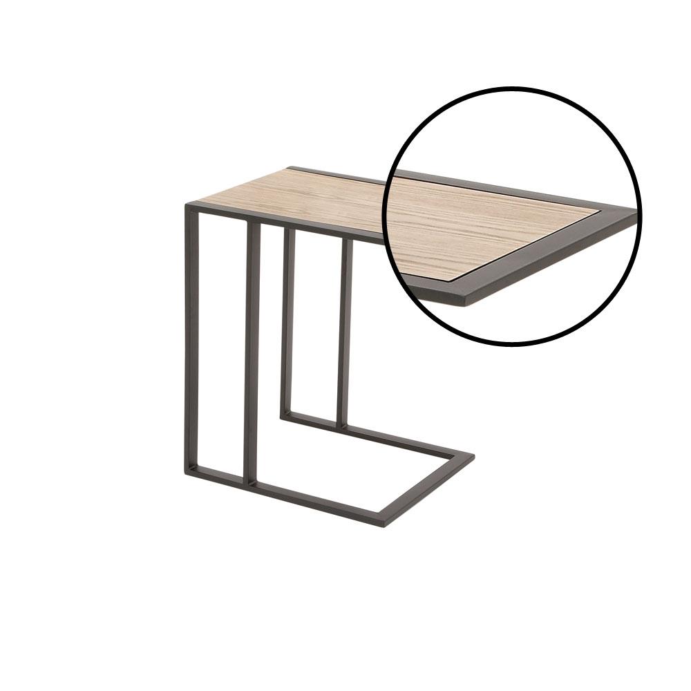 Light Brown Rectangular Side Table With Black Iron Frame And Legs
