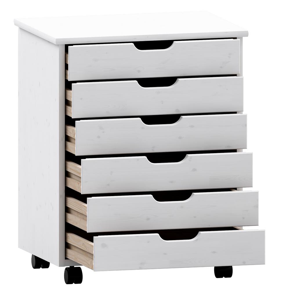 Linon Home Decor Mcleod White Wash 6 Drawer Wide Roll Cart