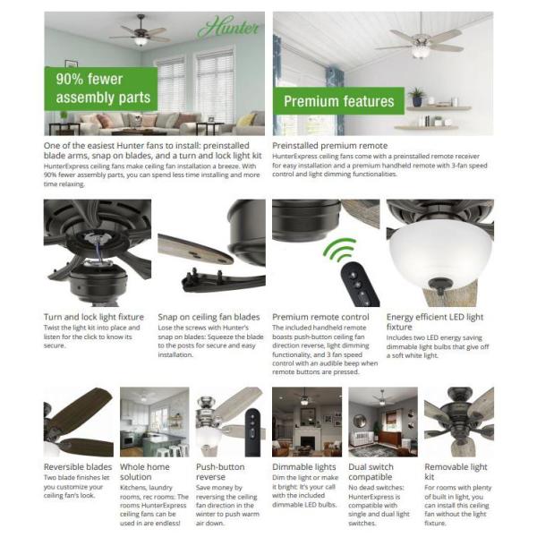 Hunter Channing 54 In Led Indoor Easy, How To Install A Hunter Ceiling Fan With Remote