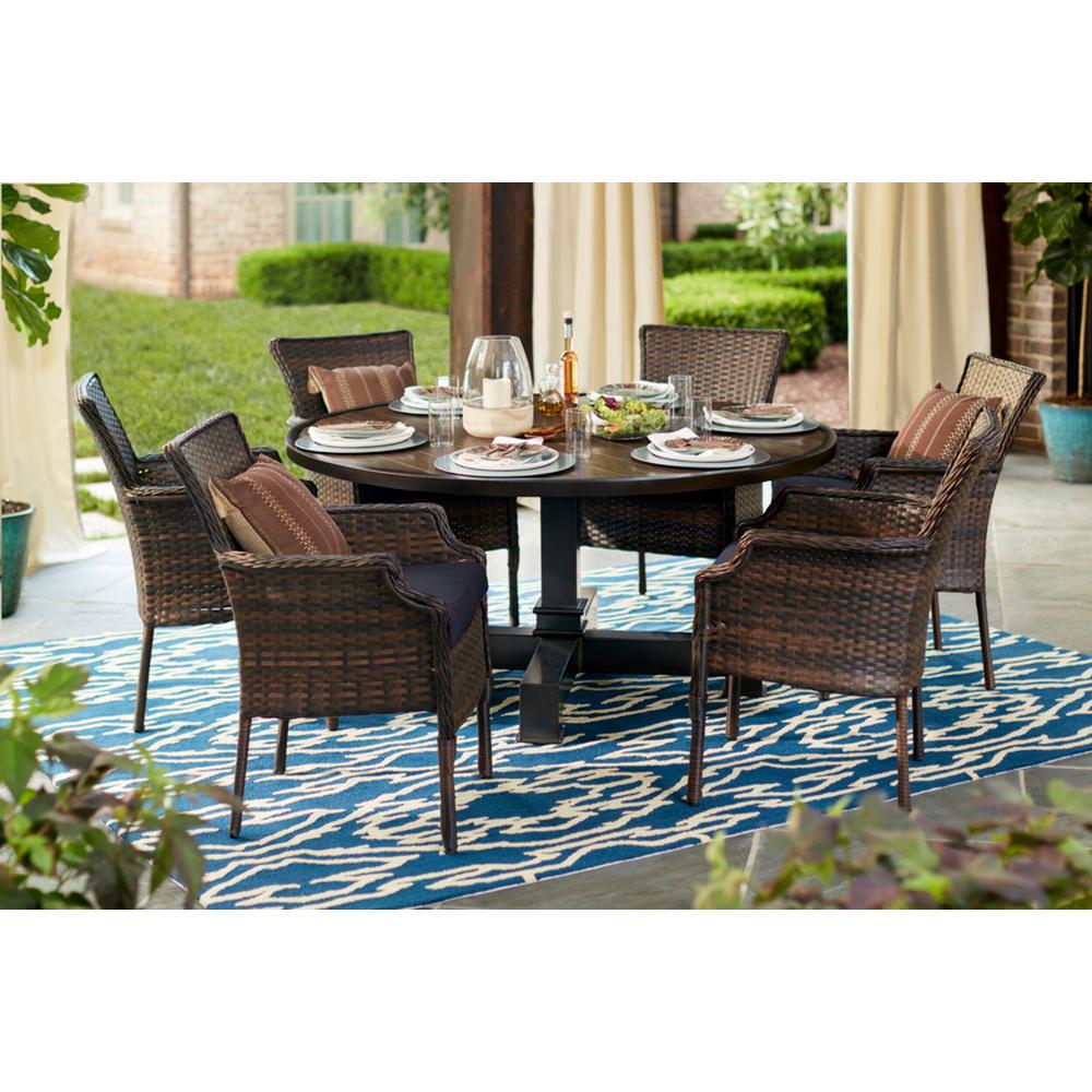 Hampton Bay Grayson 7 Piece Brown Wicker Outdoor Patio Dining Set With Cushionguard Midnight Navy Blue Cushions H078 01411400 The Home Depot - Hampton Bay Rattan Patio Dining Set Hampton Bay Grayson 7 Piece Brown Wicker Outdoor Patio Dining Set With Cushionguard Midnight Navy Blue Cushions H078 01411400 The Home Depot - Hampton Bay Rattan Patio Dining Set