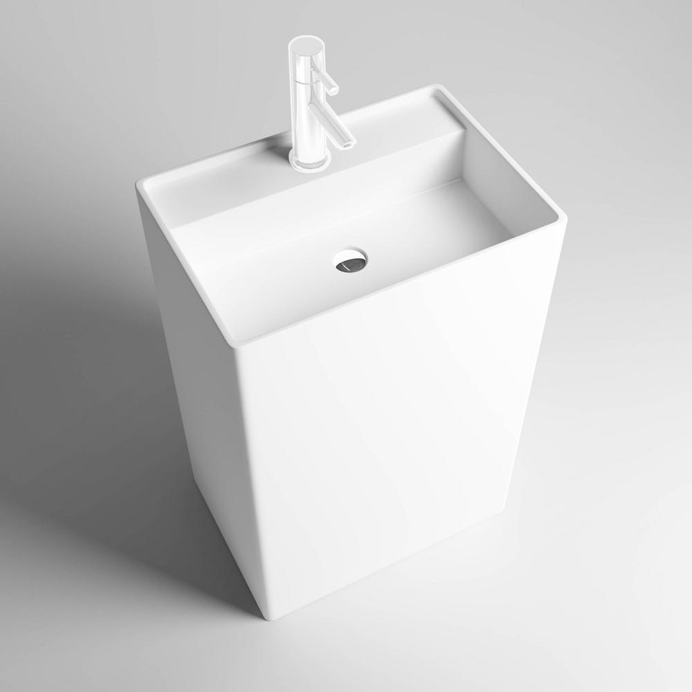 Dyconn Square Freestanding Solid Surface Pedestal Bathroom Sink in