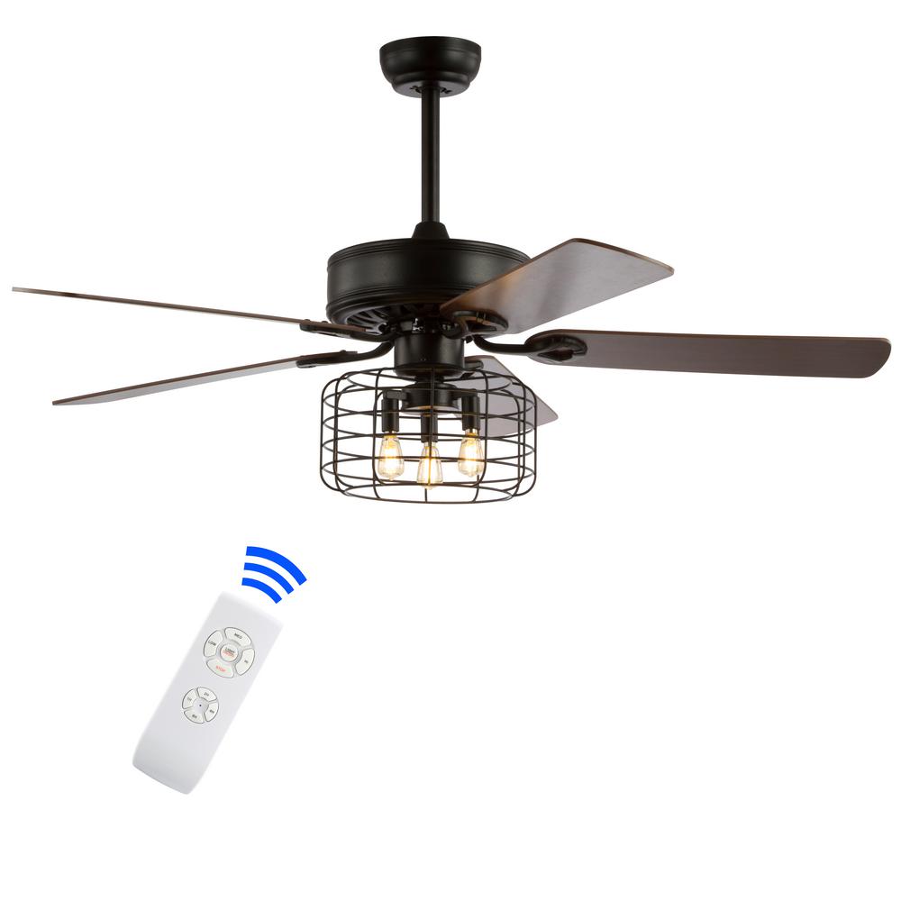 Jonathan Y Asher 52 In Forged Black 3 Light Industrial Metal Wood Led Ceiling Fan With Light And Remote