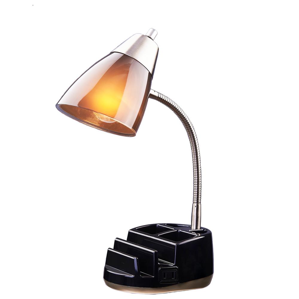 Tensor 19 5 In Black Organizer Desk Lamp With Power Outlets 20106