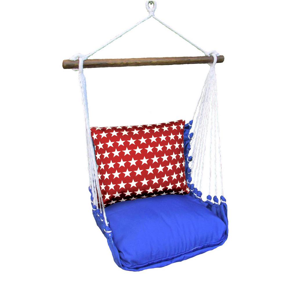 Unbranded 3 Piece Wood Polyester Cushioned Porch Swing With Stars All Over Print Back Pillow Pbstraswst The Home Depot