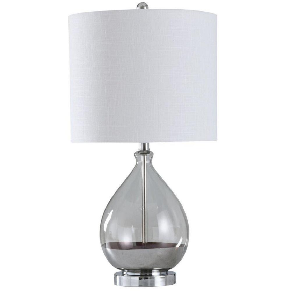 Stylecraft 27 In Clear Chrome Table Lamp With Brussels White Hardback Fabric Shade