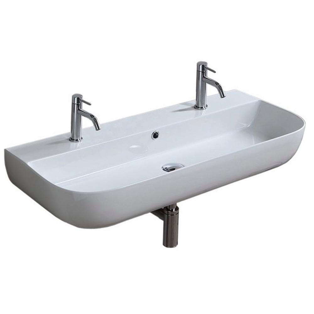 Nameeks Glam Wall Mounted Bathroom Sink In White Scarabeo 1813b Two Hole The Home Depot