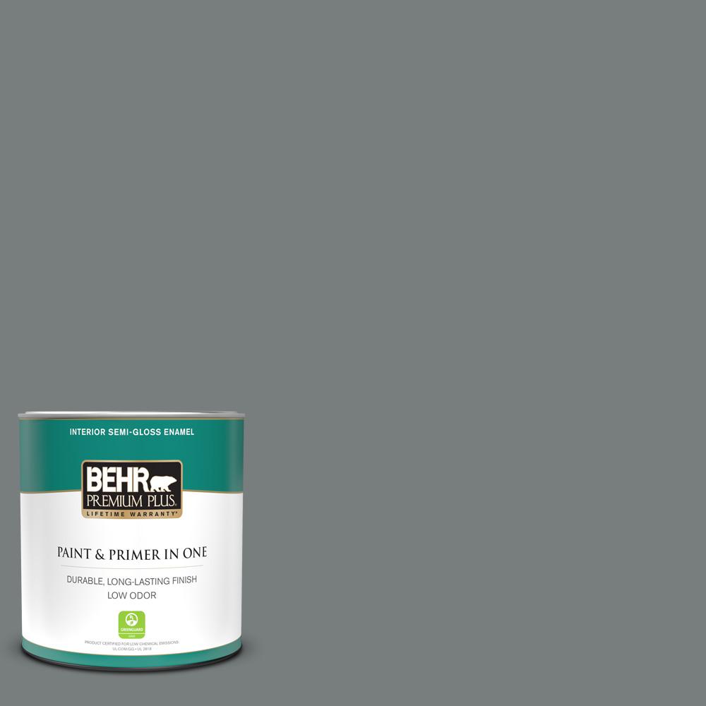 BEHR PREMIUM PLUS 1 qt. PPU2518 Shutter Gray SemiGloss Enamel Low Odor Interior Paint and