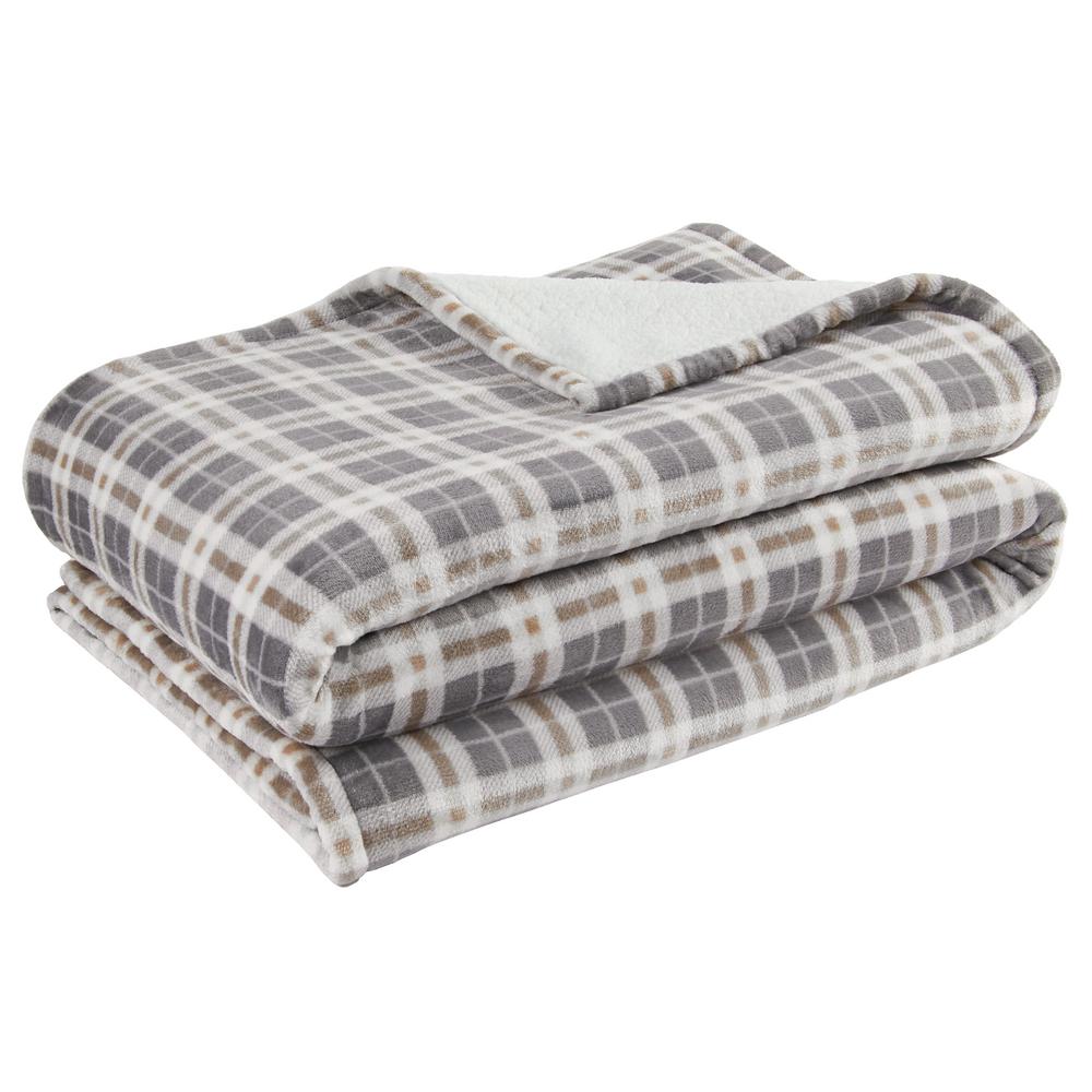 Home Decorators Collection Oversized Plush Gray Plaid Throw Blanket ...