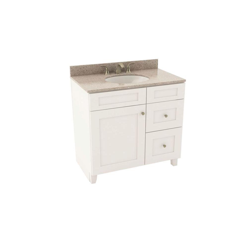 American Woodmark Reading 37 in. Vanity in Linen with 