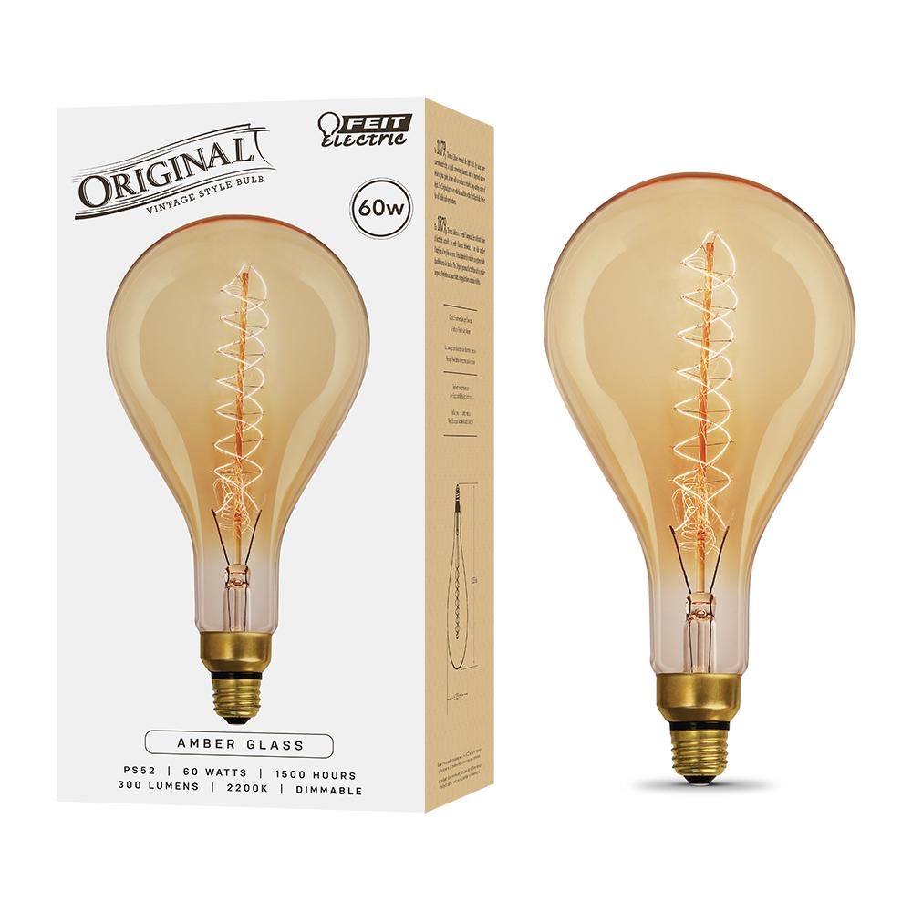 Decorative Clear Oversized Light Bulbs Lighting The Home Depot 60w Soft White Ps52 Dimmable Incandescent Antique Edison Amber Gl Filament Vintage Style Large Light Bulb