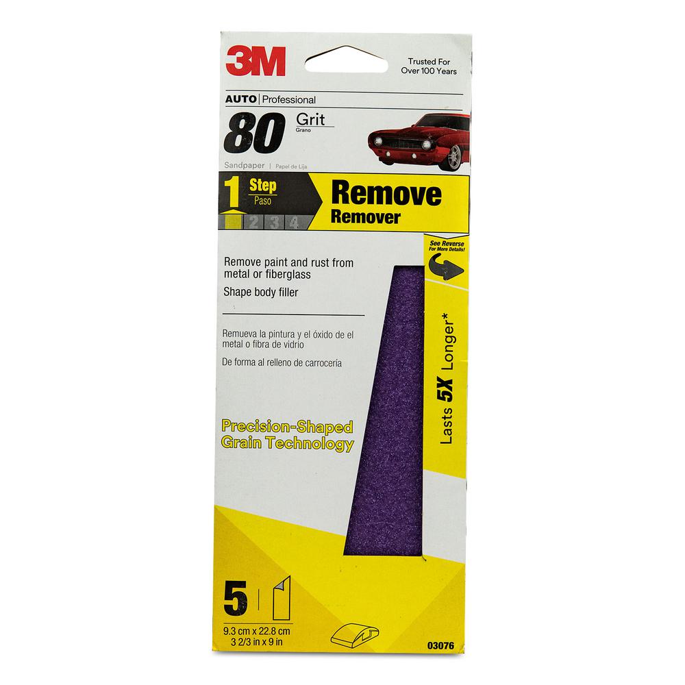 3M Performance 3-2/3 inch x 9 inch Sandpaper 80 Grit (5-Pack) by 3M