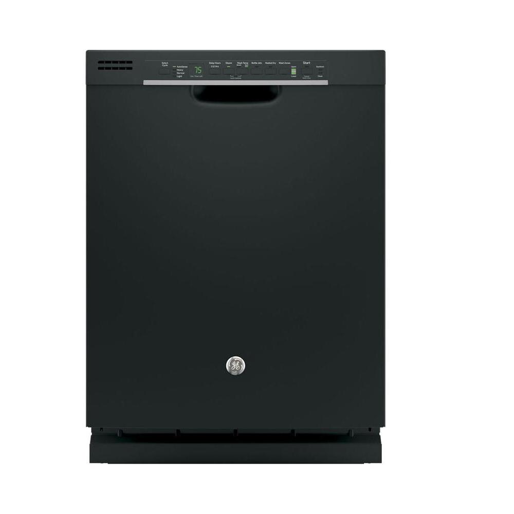 GE Front Control Dishwasher in Black with Hybrid Stainless Steel Tub