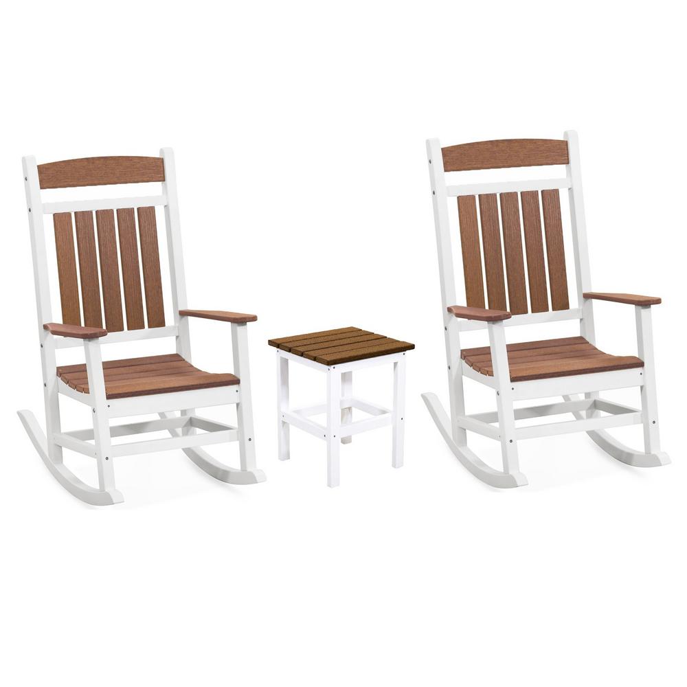 DUROGREEN Classic White and Antique Mahogany Rocker 3-Piece Plastic