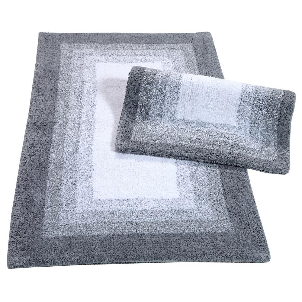 Gray Reversible Bath Rugs Mats The Home Depot Whitney Ombre Reversible Hi Rise Grey 21 In X 34 2 Piece