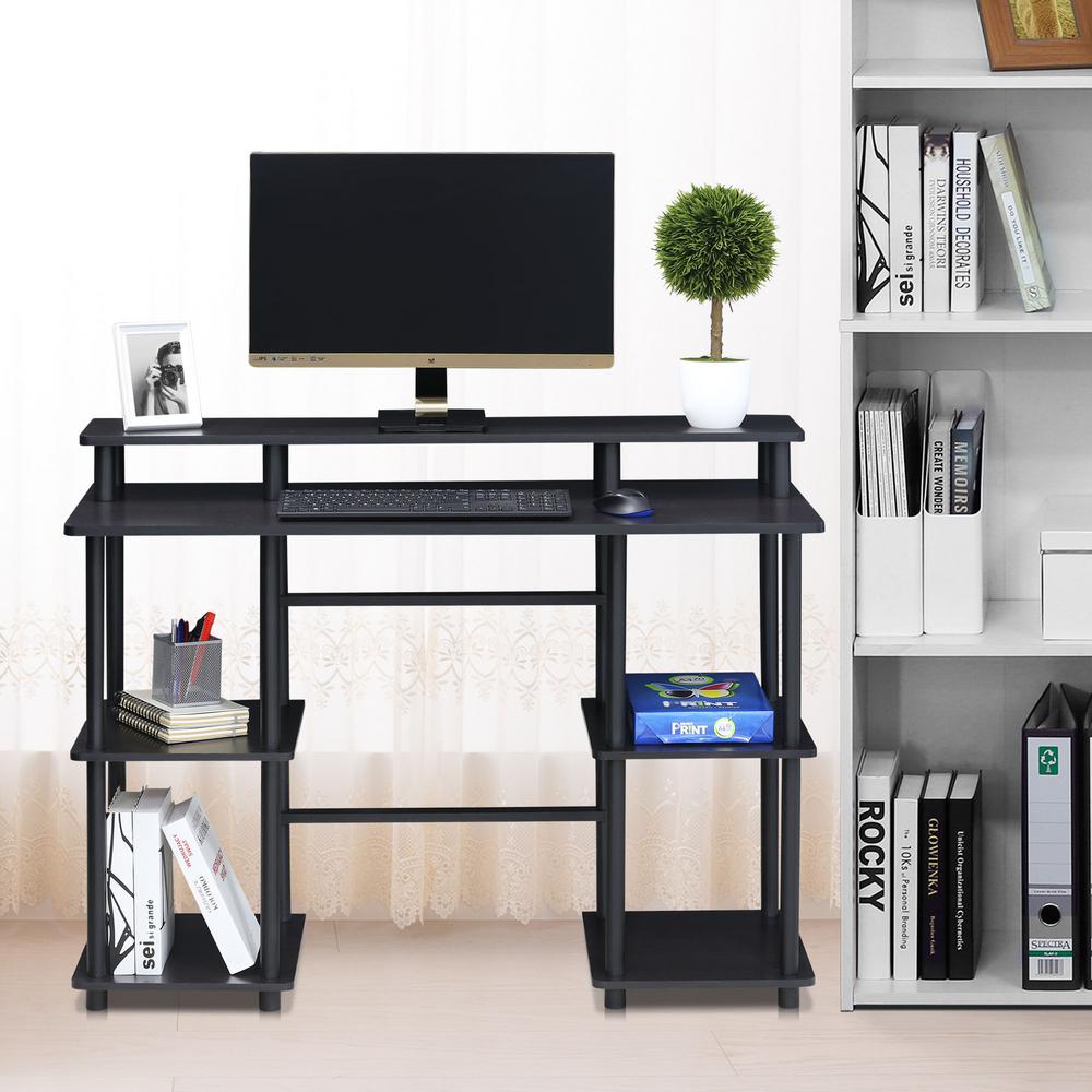 Furinno Turn N Tube Espresso Black Computer Desk With Top Shelf