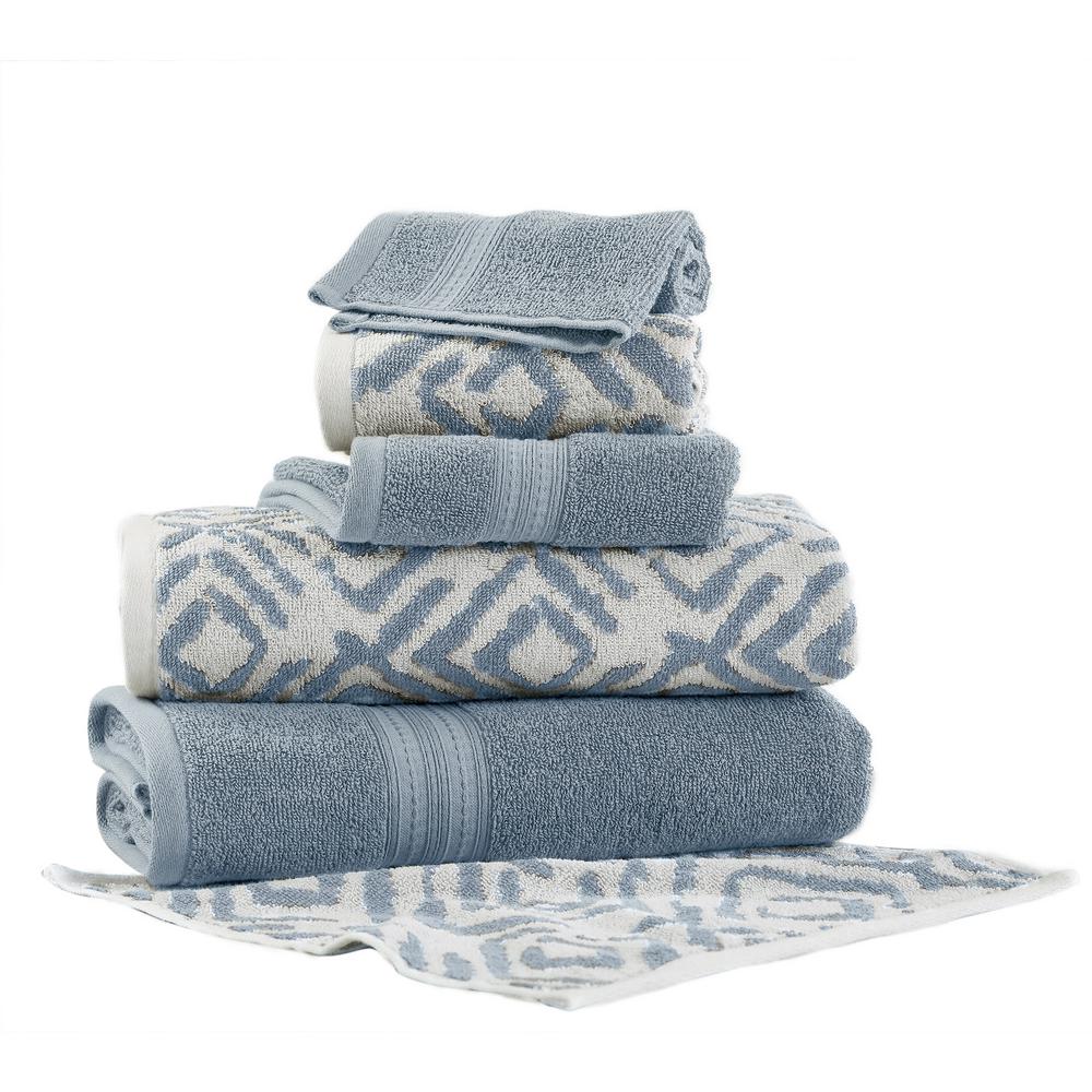 Allure Ikat Diamond 6Piece Cotton Bath Towel Set in Sterling Blue