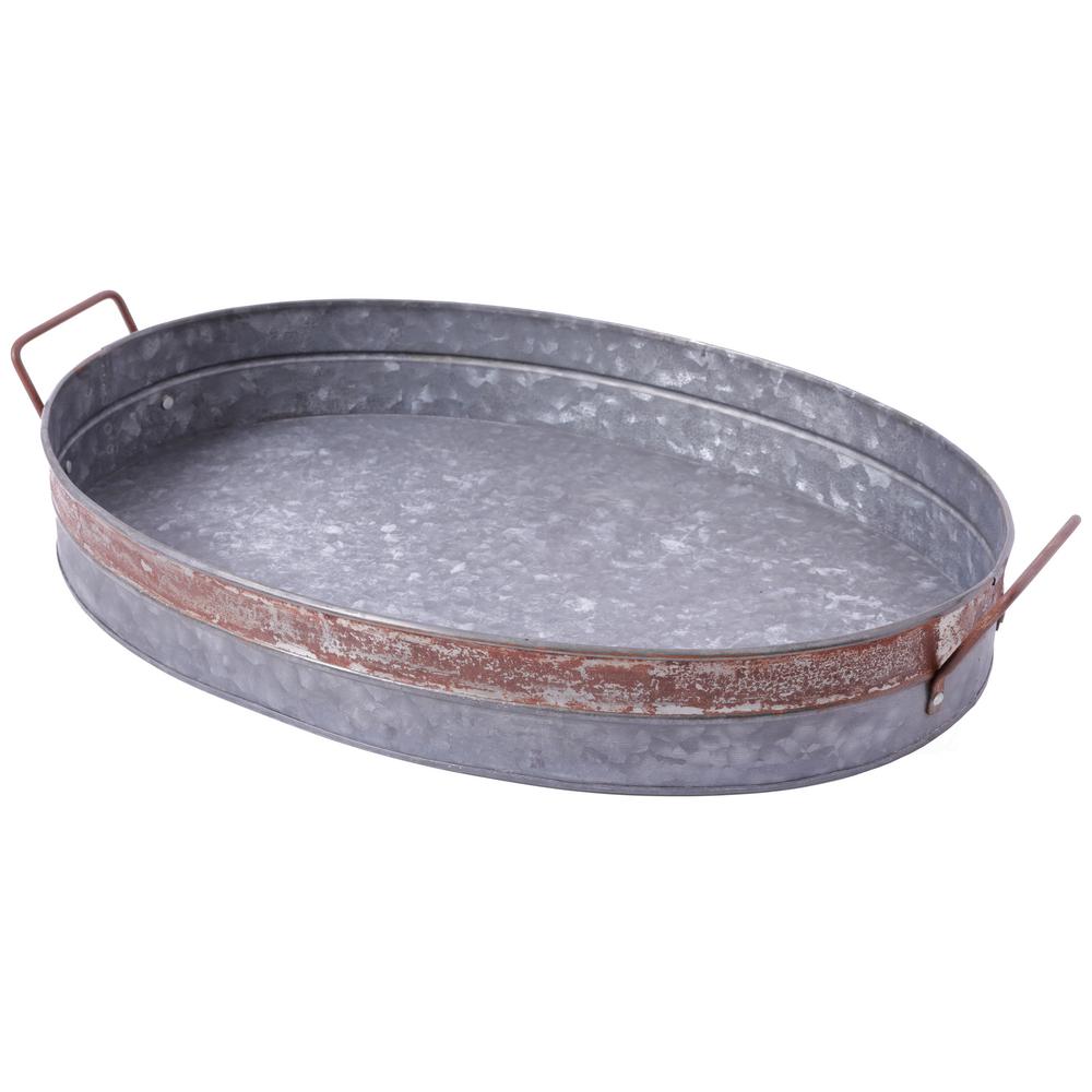 Vintiquewise Galvanized Metal Oval Rustic Serving Tray With Handles ...