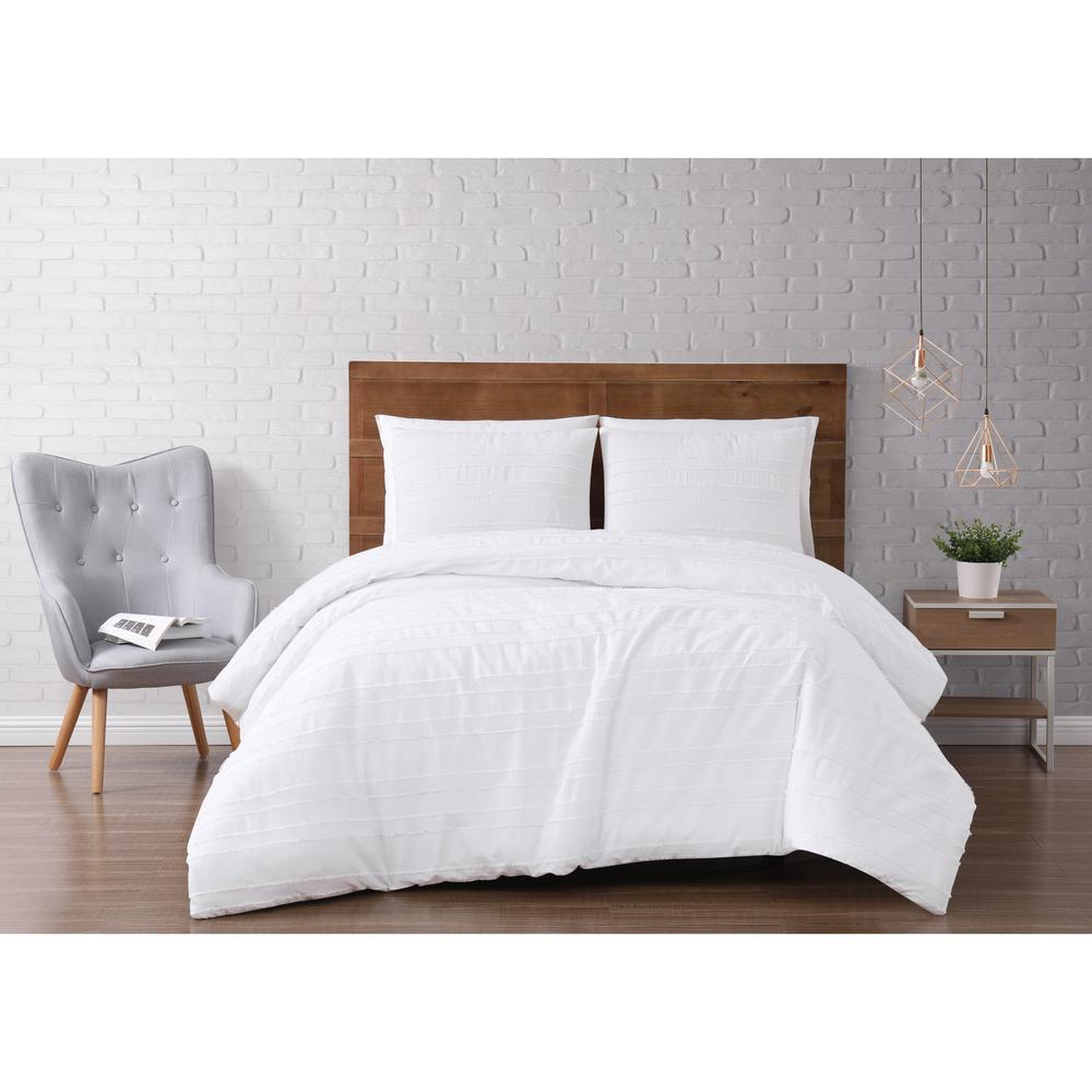 Brooklyn Loom Carlisle Stripe 3 Piece White King Duvet Cover Set