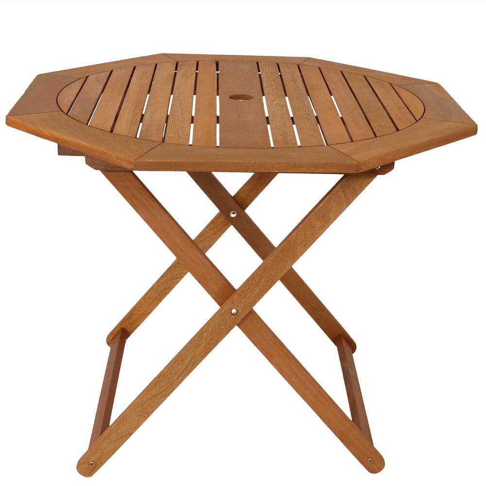 Sunnydaze Decor Meranti Teak Oil Octagon Wood Outdoor Folding Patio Table Frn 978 The Home Depot