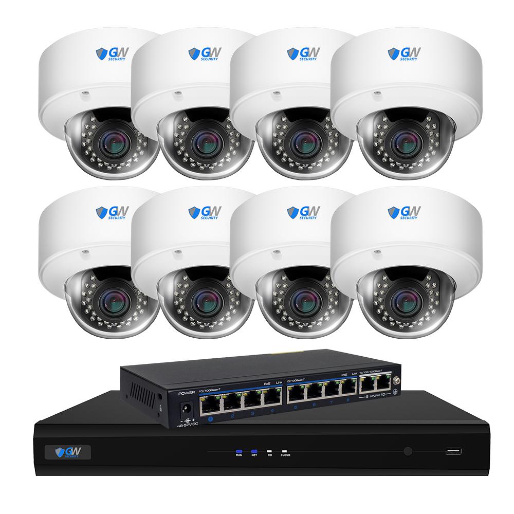 7 HD 5MP 1920p 2.8-12mm Varifocal Outdoor Indoor PoE IP Cameras GW Security 8 Channel HD 1920p Security System with 4TB HDD and 1 20X Zoom 5MP 1920p IP PTZ Camera