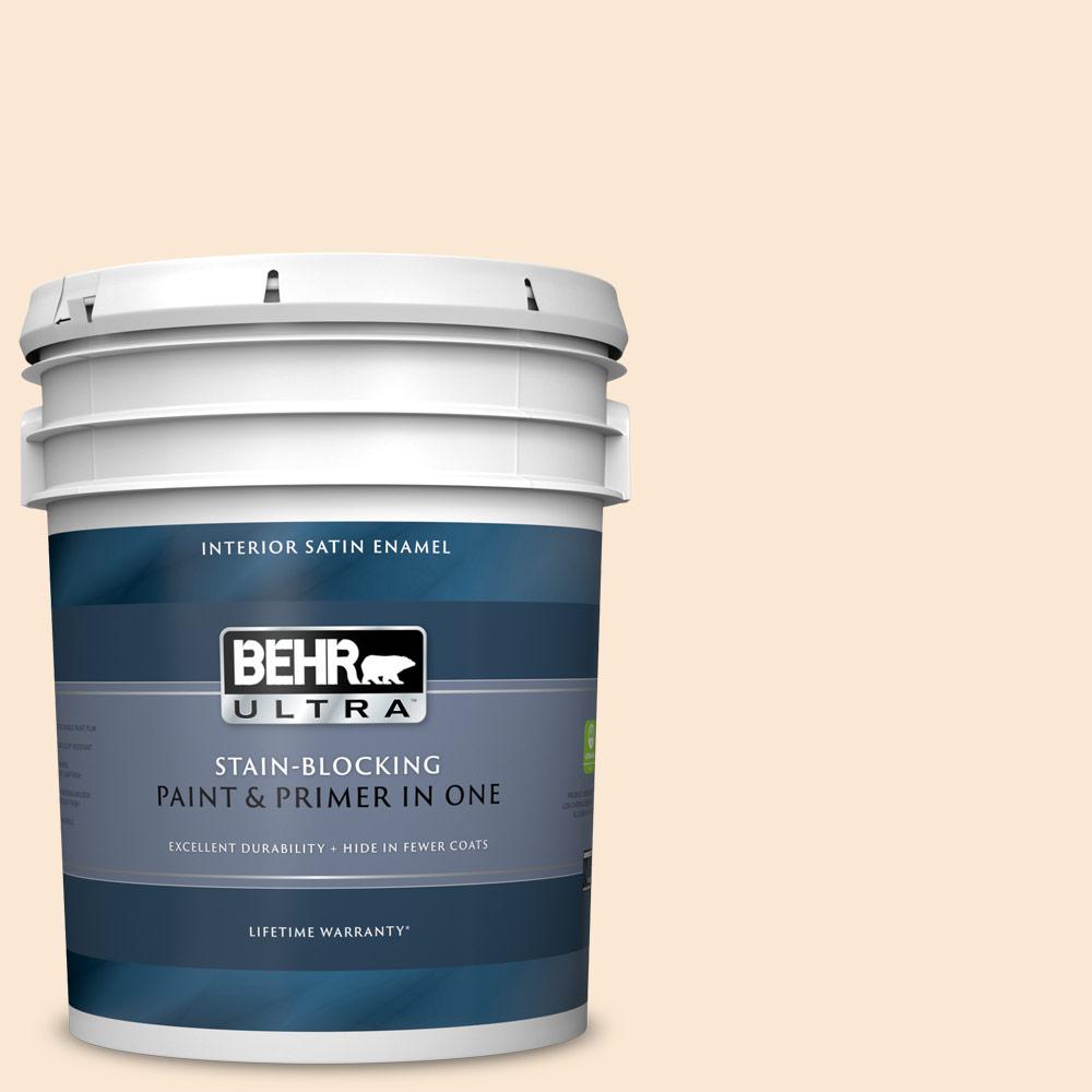 BEHR ULTRA 5 gal. #OR-W05 Almond Milk Satin Enamel Interior Paint and ...