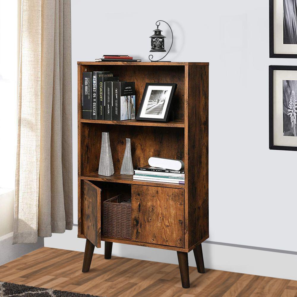 Benjara Brown 2 Tier Wooden Bookshelf With Storage Cabinet And