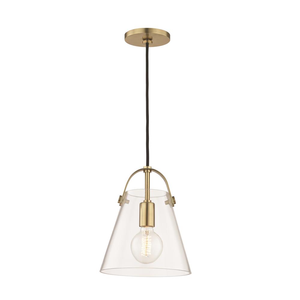 Mitzi By Hudson Valley Lighting The Home Depot Karin 1 Light Aged Br Small Pendant With Clear Gl