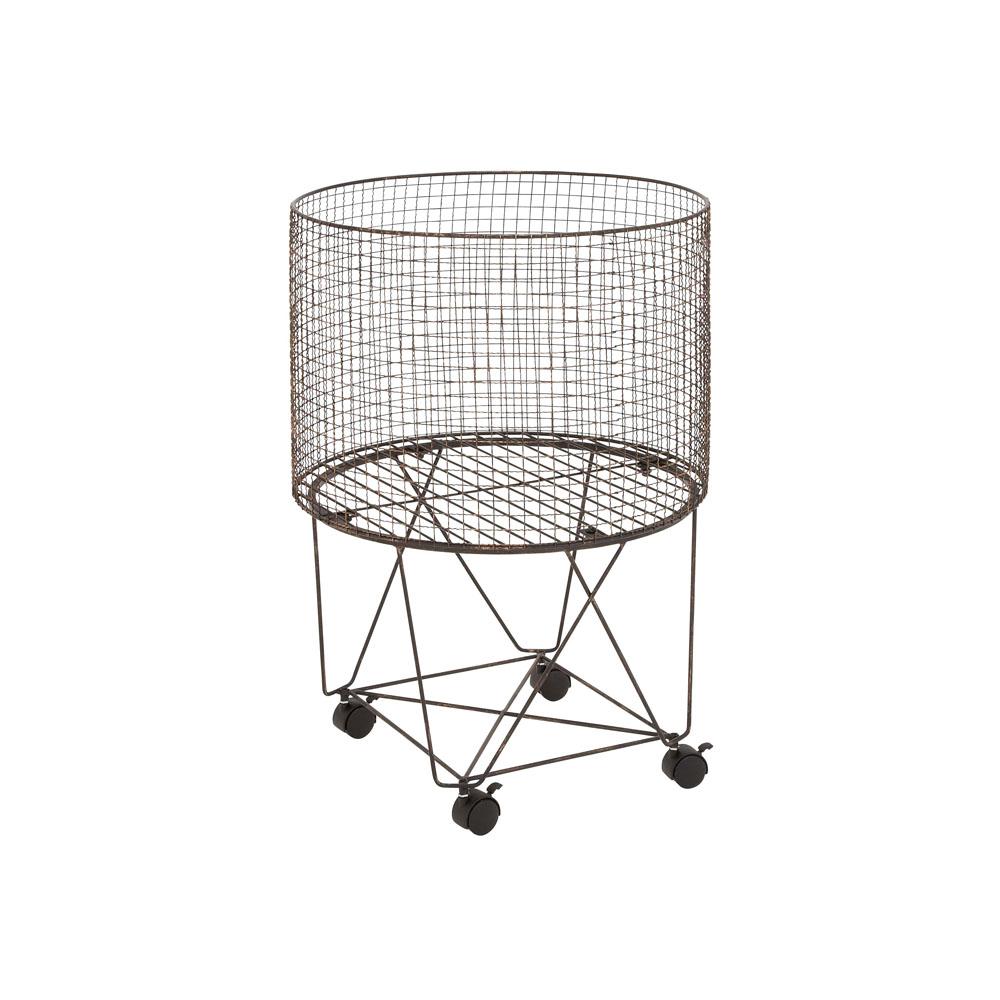 28 In H 4 Wheeled Iron Wire Frame Storage Basket Tarnished Gray