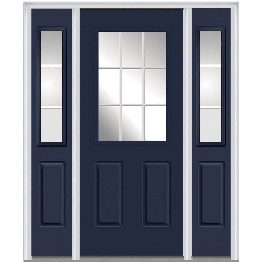 Mmi Door 60 In X 80 Internal Grilles Left Hand 1 2 Lite Clear Painted Fibergl Smooth Prehung Front With Sidelites