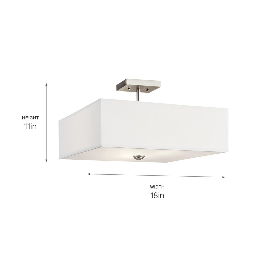 Kichler Shailene 18 In Square 3 Light Brushed Nickel Semi Flush Mount Ceiling With White Microfiber Shade 43693ni The Home Depot - Kichler Lighting Flush Mount Ceiling Kichler Shailene 18 In Square 3 Light Brushed Nickel Semi Flush Mount Ceiling With White Microfiber Shade 43693ni The Home Depot - Kichler Lighting Flush Mount Ceiling