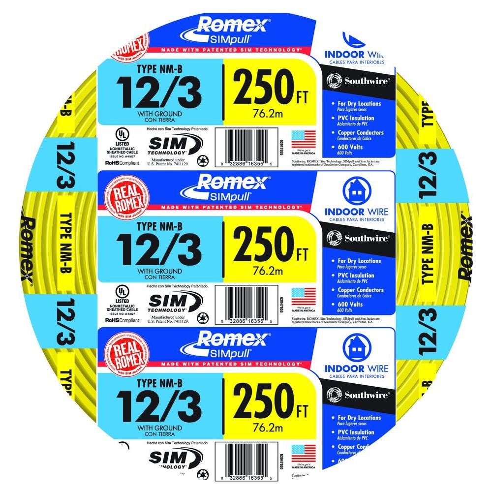 Southwire 100 ft. 12/2 Solid Romex SIMpull CU NM-B W/G Wire ...