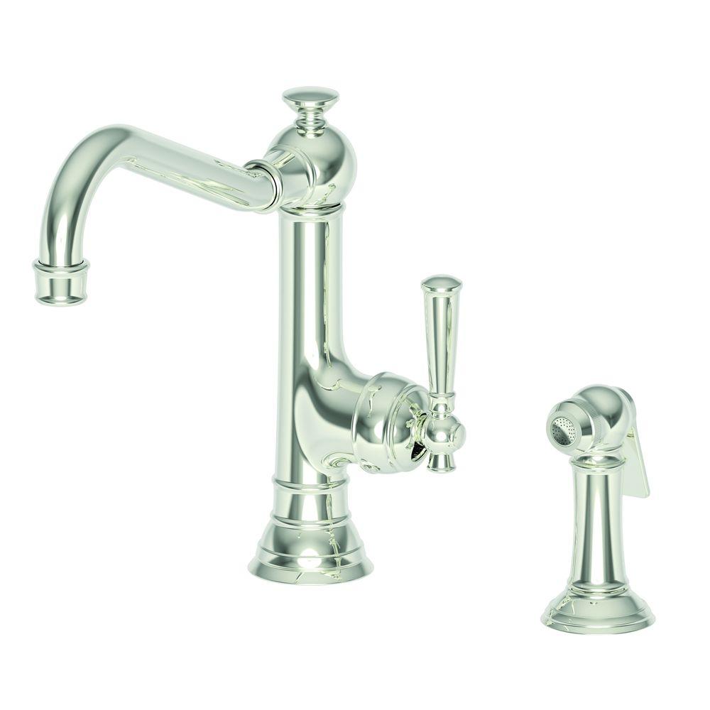 Newport Jacobean Single Handle Standard Kitchen Faucet With Side Sprayer In Polished Nickel