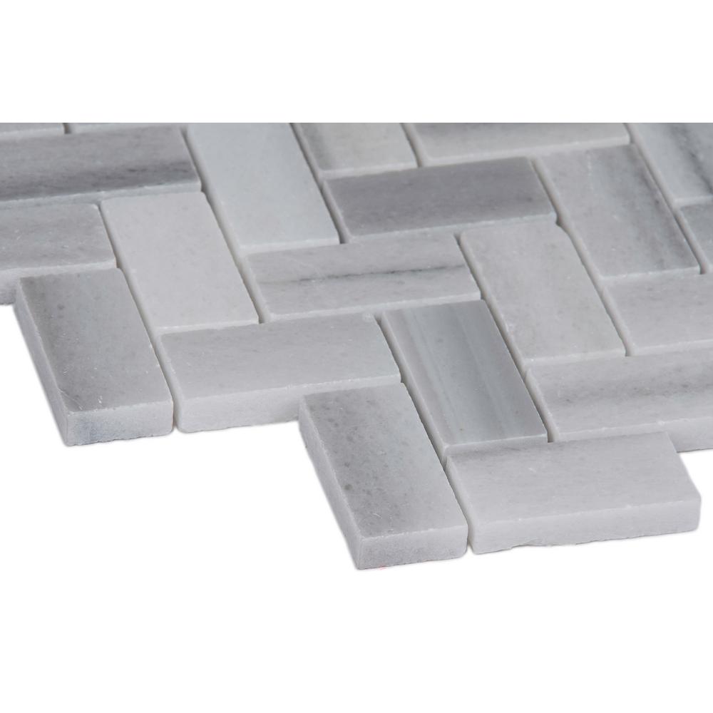 Herringbone Polished Marble Mesh-Mounted Mosaic Tile