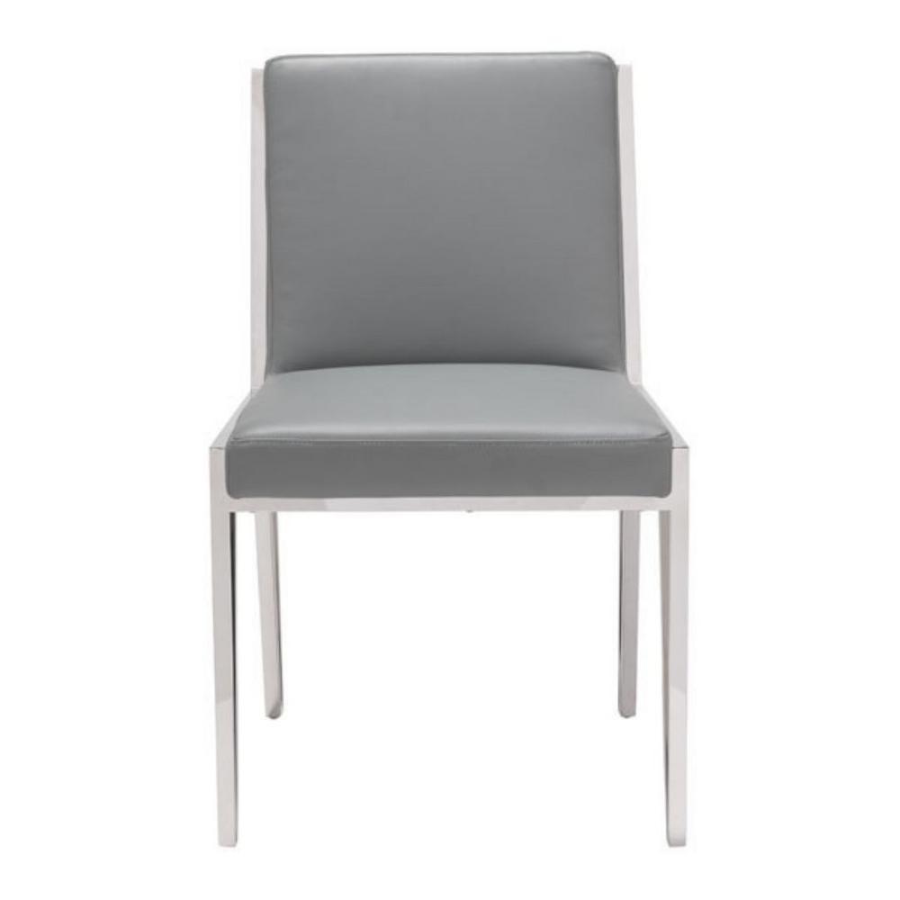 Homeroots Julia Gray Leatherette Stainless Steel Dining Chair Set
