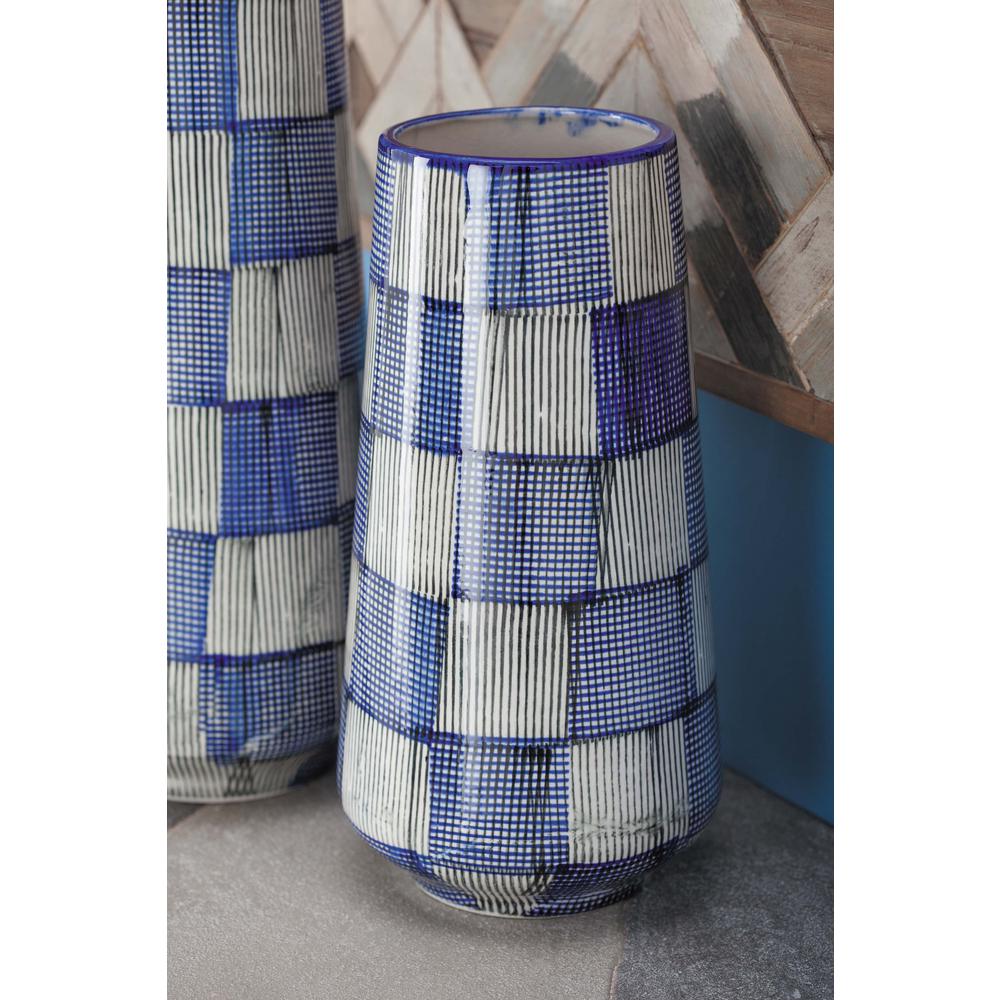 Litton Lane 10 in. White and Blue Ceramic Decorative Vase 59923 - The ...