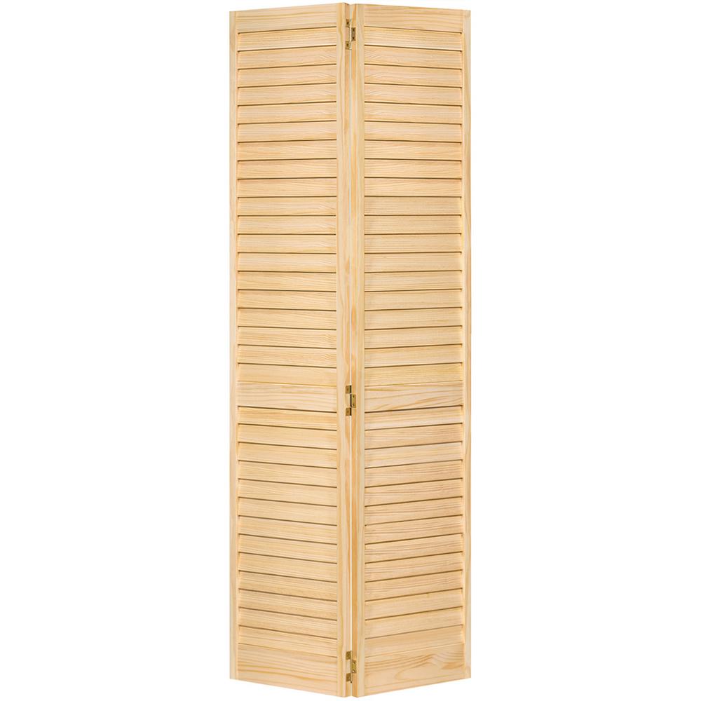 28 in. x 80 in. Plantation Louvered Solid Core Painted Unfinished Wood Interior Closet Bi-Fold Door