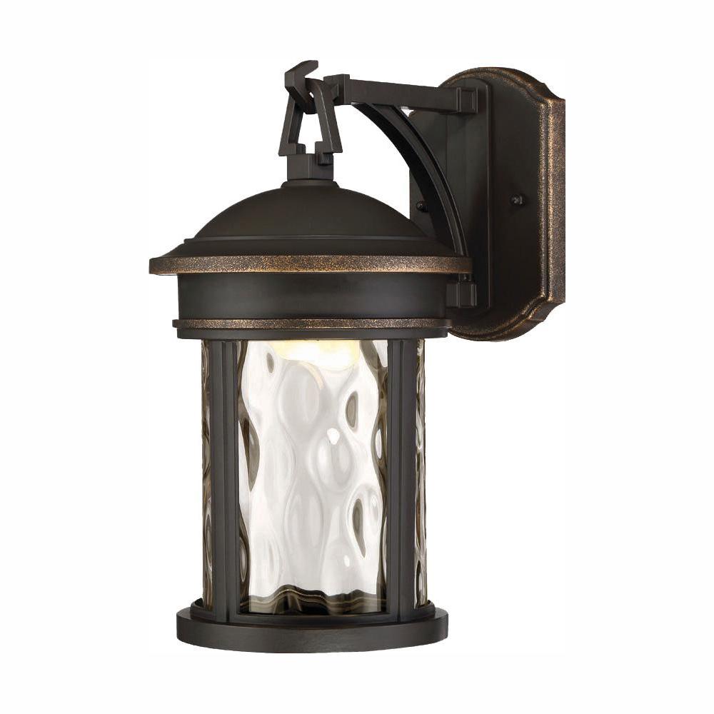 Envirolite 16 In Led Olympic Bronze Outdoor Wall Lantern Sconce With Clear Hammered Glass Shade