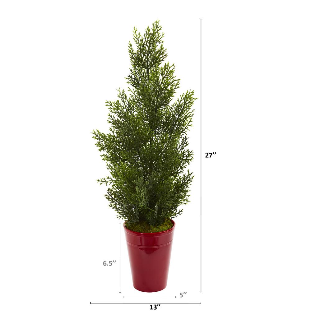 Nearly Natural 27 In Indoor Outdoor Mini Cedar Artificial Pine Tree In Decorative Planter 5694 Rd The Home Depot