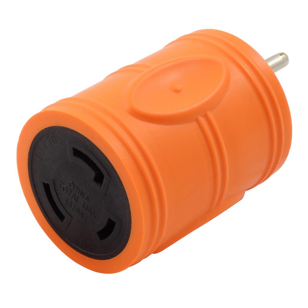 AC WORKS RV/Marine/Industrial Locking Adapter Regular Household 15 Amp Plug to Locking L530R 30