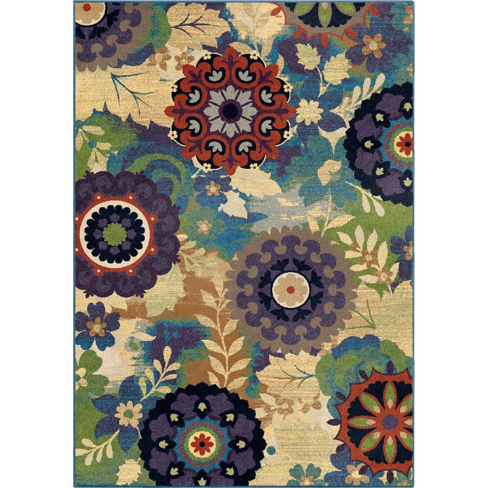 Orian Rugs Reckless Medallion Aqua 5 ft. 3 in. x 7 ft. 6 in. Indoor