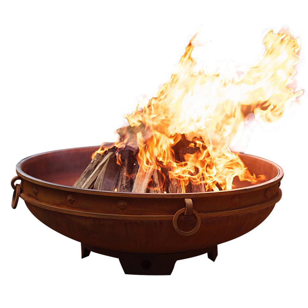 Fire Pit Art Emperor 36 In X 37 In Round Carbon Steel Natural Gas Fire Pit In Iron Oxide With Lava Rock And Flex Line Kit En Emp Ngaweis The Home Depot