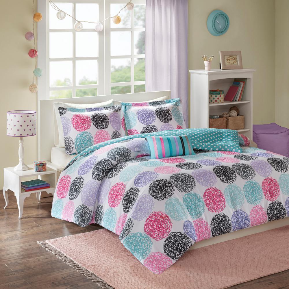 Mi Zone Audrina 4 Piece Purple Multicolored Full Queen Comforter