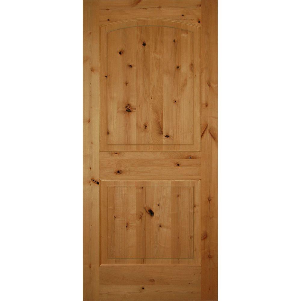 Builders Choice 36 In X 80 In 2 Panel Arch Top Unfinished Solid Core Knotty Alder Single Prehung Interior Door