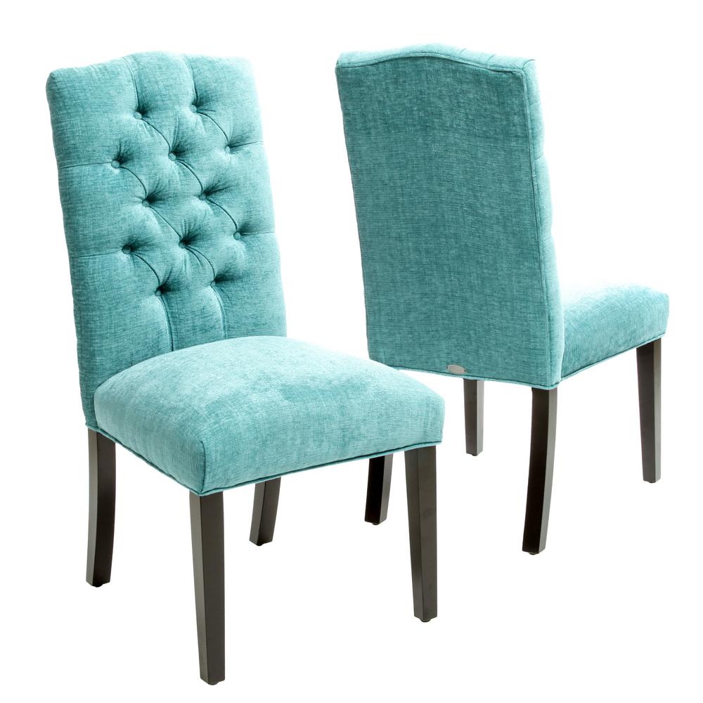 Blue Dining Chairs Kitchen Room Furniture The Home Depot Crown Light Teal Fabric Dining Chair Set Of 2