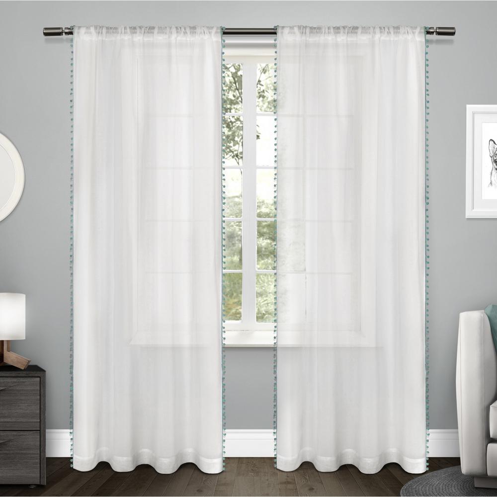 Pom Pom 54 In W X 96 In L Sheer Rod Pocket Top Curtain Panel In