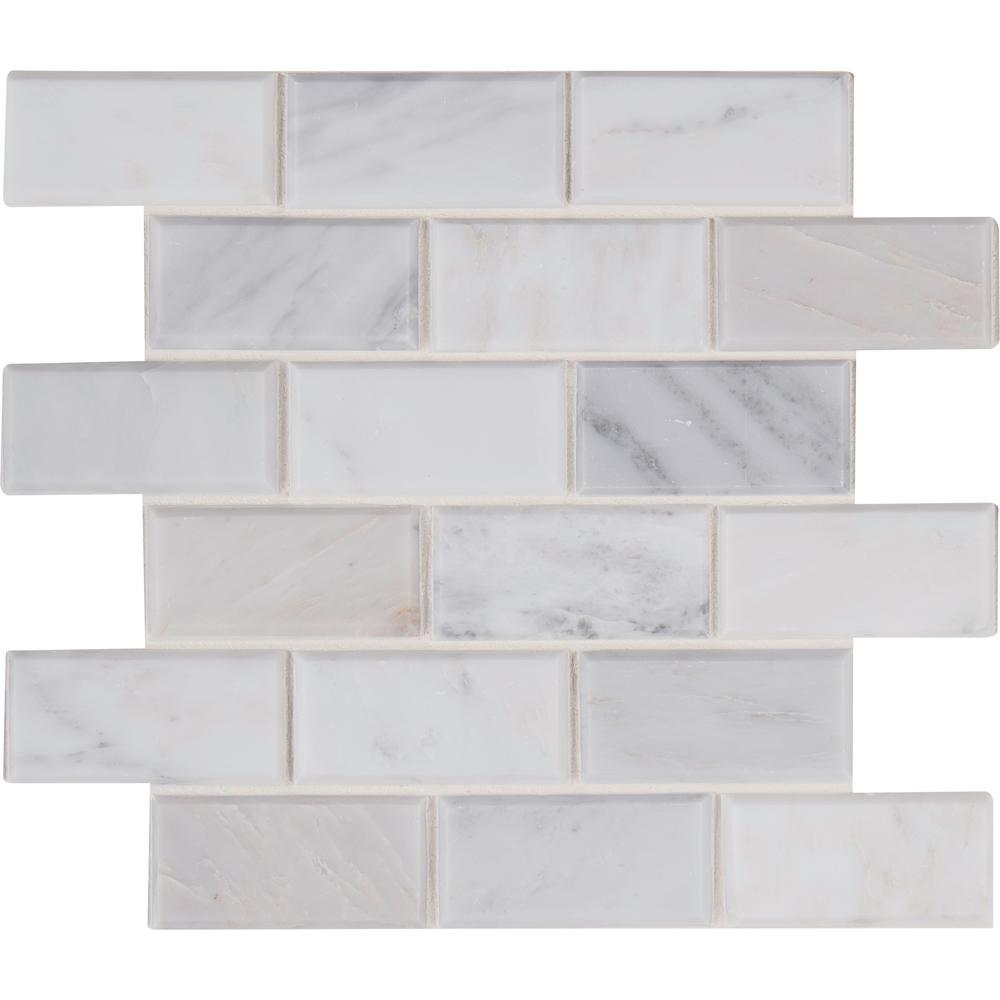 Mosaic Marble Tile The Home Depot Arabeo Carrara 12 In X 20mm Honed Marble Mesh Mounted